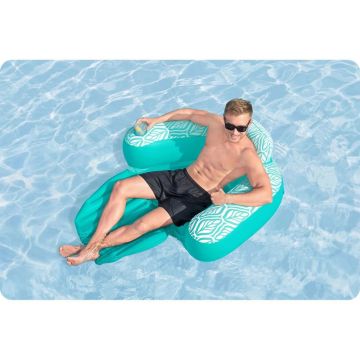 Fotoliu gonflabil pentru plajapiscina Bestway Comfort Plush Pro Albastru 145x120 cm cu tetiera,suport pahar,sezut cu orificii,material PVC rezistent cu suprafata placuta la atingere,Sarcina admisa 100 kg