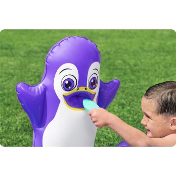 Piscina gonflabila pentru copii Bestway Polar Pals 134x131x73 cm cu jucarii gonflabile incluse, Material PVC rezistent, Capacitate 84 litri, Patch reparatie inclus