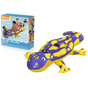 Saltea gonflabila pentru plaja si piscina, prevazuta cu doua manere de sustinere, din material PVC rezistent, dimensiune 191 x 119 cm, sarcina maxima 60 kg, model Smiling Salamander