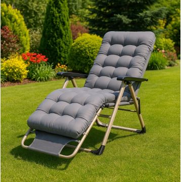 Sezlong pliabil, Ikonka, structura solida, pentru plaja sau gradina, cadru aluminiu si saltea confortabila inclusa, dimensiune 170 x 75 cm, sarcina maxima 100 kg, Grey