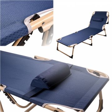 Sezlong pliabil, structura solida din otel, cu spatar reglabil pe 4 trepte si perna confortabila inclusa, dimensiune 193x66x23 cm, albastru marin